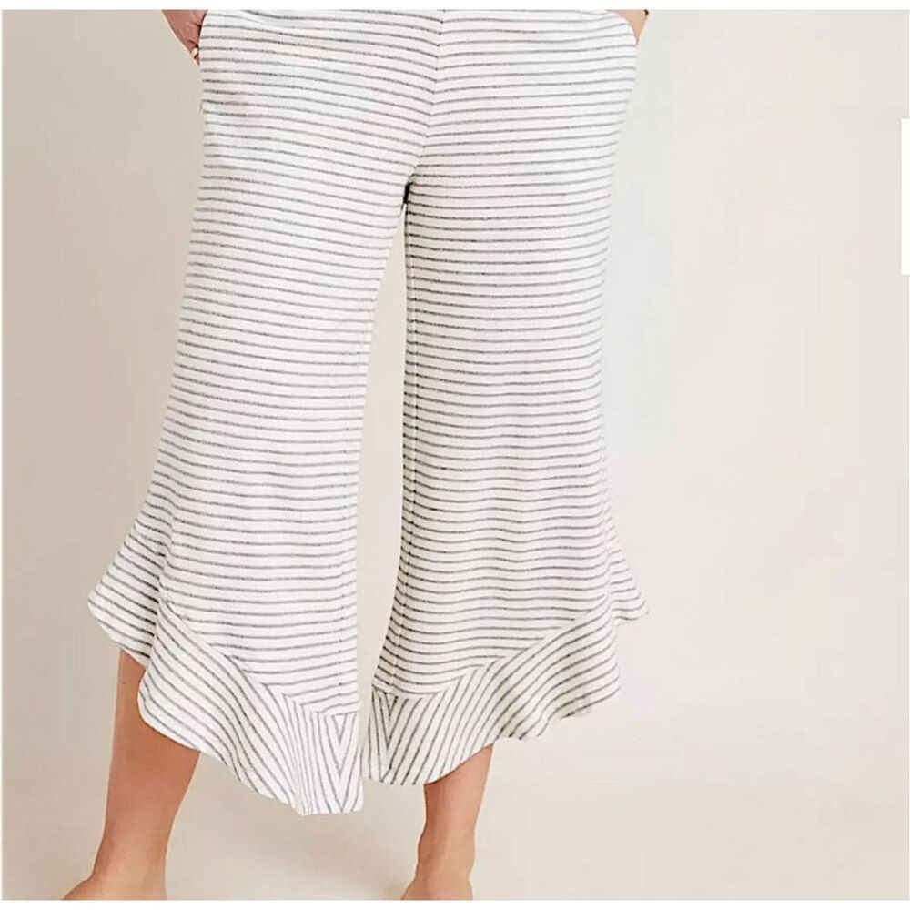 Anthropologie Saturday Sunday Kick Flare Stripe Soft Terry Cloth Cropped Pants L